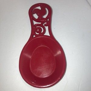 Red Cast Iron Rooster Spoon Rest